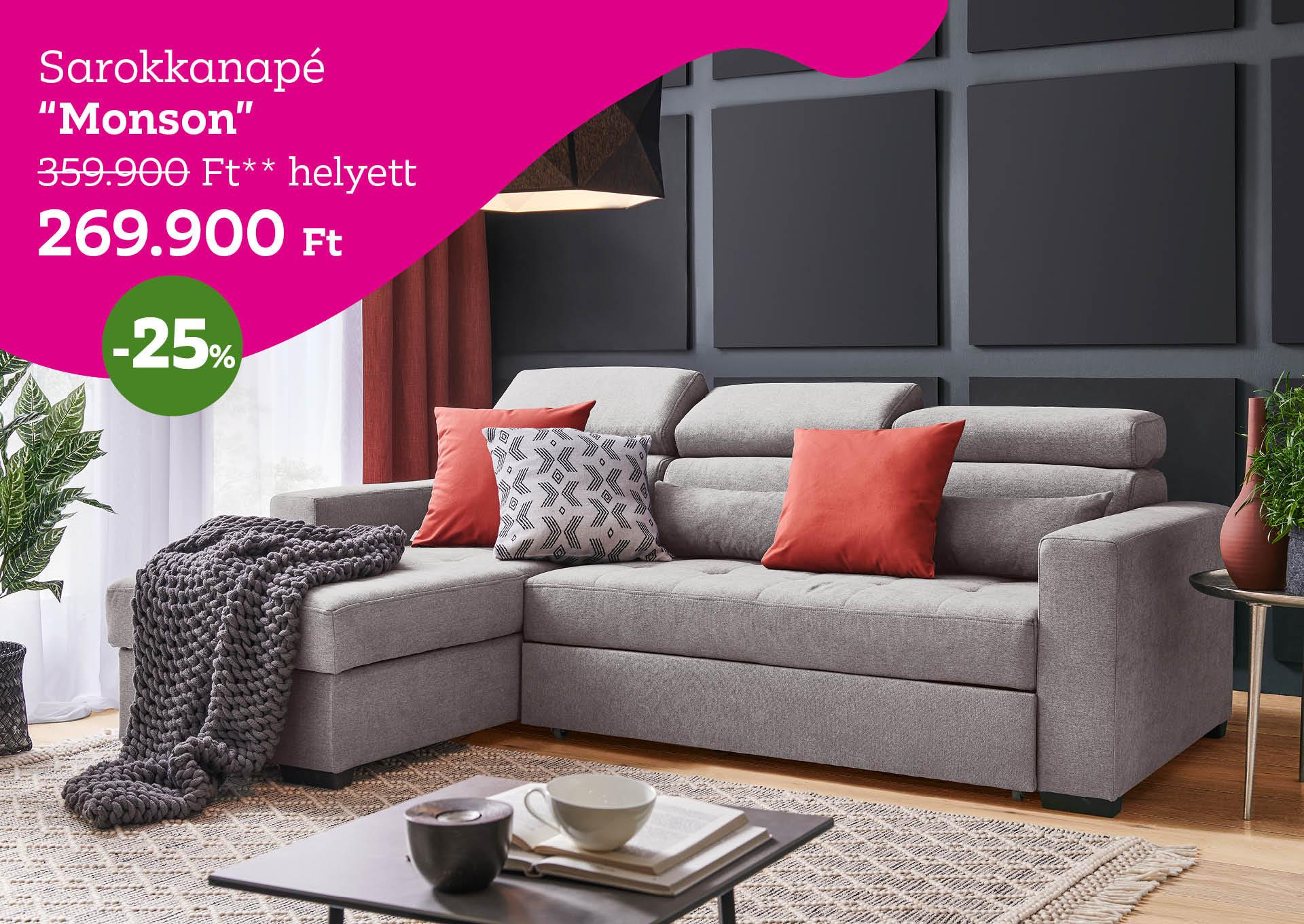 Sarokkanapé Monson 359900 Forint helyett 269900 Forint, kedvezmény mértéke 25%