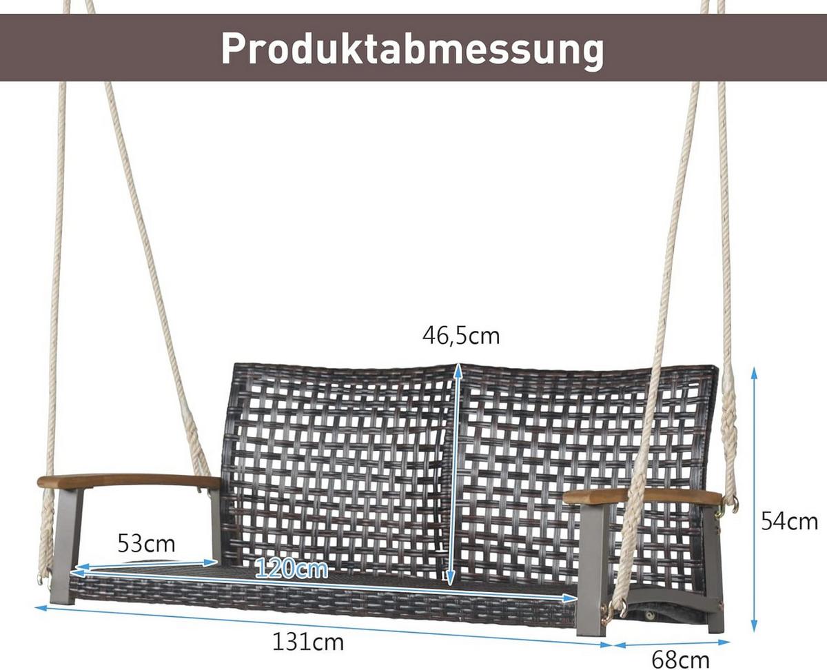SCHAUKELBANK Braun（2er-Set) - Braun, Naturmaterialen (131/54/68cm) - COSTWAY