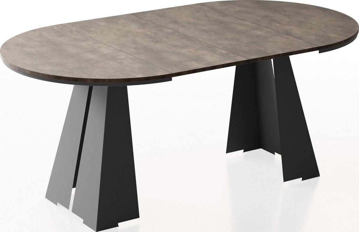 ESSTISCH Kova runder ausziehbarer, Dunkelgrauer Chicago Beton 100-180/100/76 cm - Dunkelgrau/Schwarz, Holzwerkstoff/Metall (100/176/76cm) - WFL GROUP