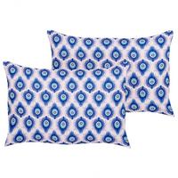 OUTDOOR-KISSEN 2er-Set Pfauenmuster blau/rosa 40/60 cm Ceriana - Blau, Textil (40/60cm) - Beliani