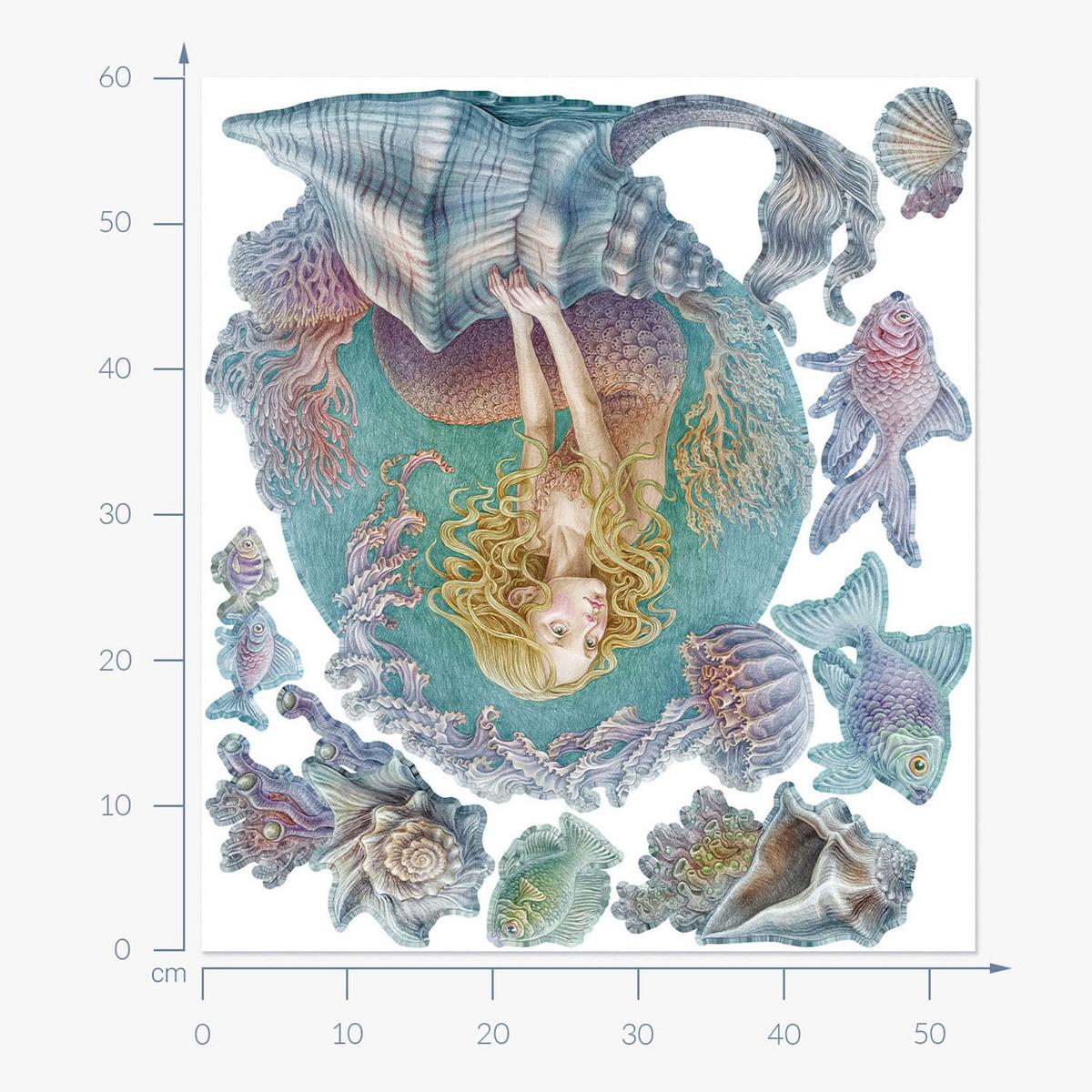 WANDAUFKLEBER 60x53cm - Sirenengeschichten - Multicolor, Kunststoff (60/53/0.1cm) - Wallfluent