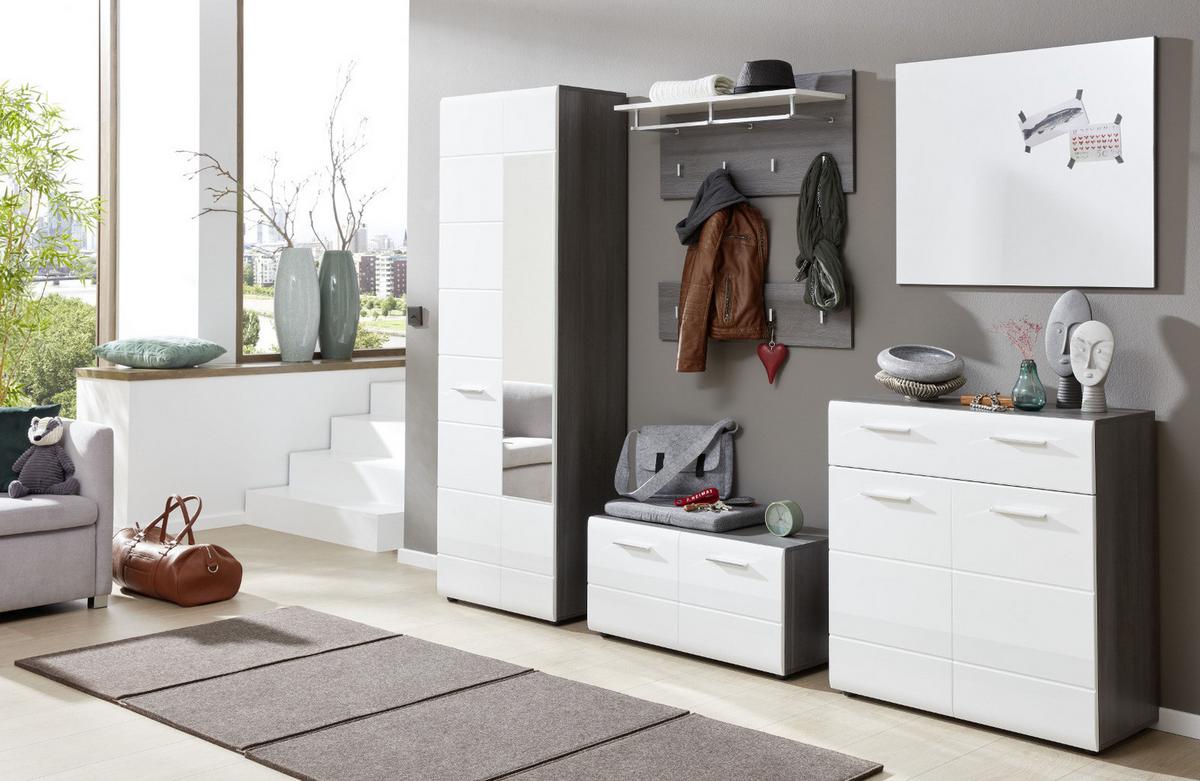 GARDEROBENLEISTE Hochglanz weiß, Sardegna grau, Wandgarderobe 80 x 21 cm - Weiß Hochglanz/Grau, Holzwerkstoff (80/21/2cm) - Top.Furn