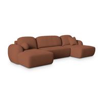 WOHNLANDSCHAFT SAVONA N Orange Boucle-Stoff mit Schlaffunktion - Schwarz/Orange, Holz/Kunststoff (320/90/148cm) - MASSENO