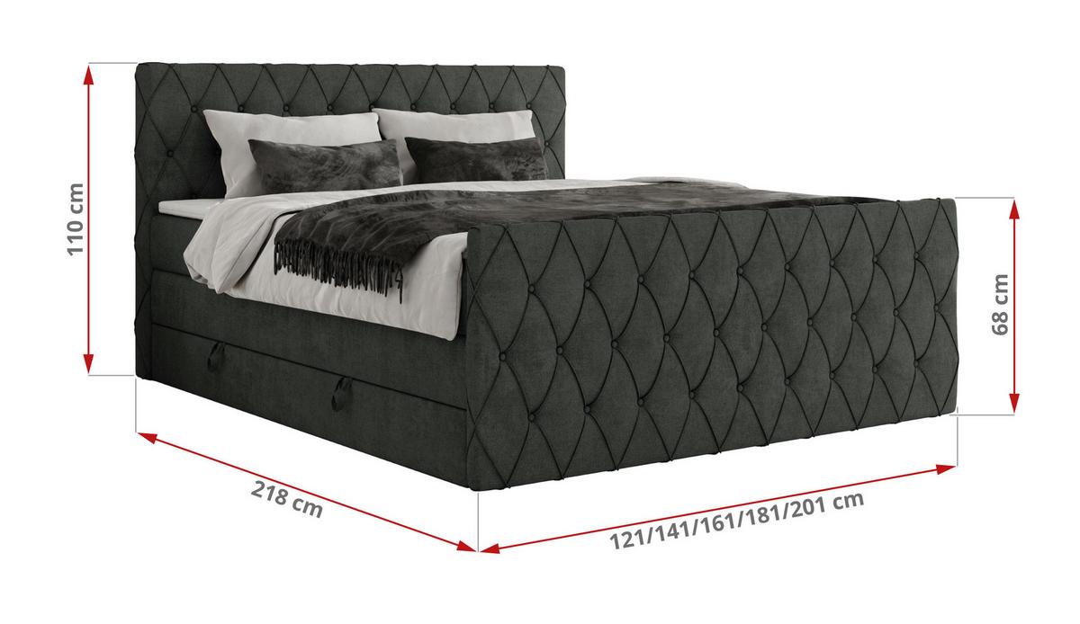 BOXSPRINGBETT MIREN KING DUO 200/200 Dunkelgrau Struktur - H3 - Dunkelgrau, Holz/Textil (200/200cm) - MKS