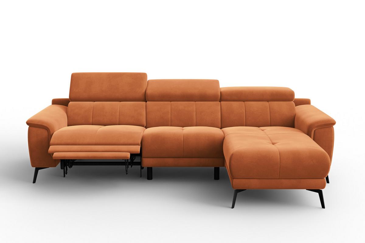 ECKSOFA FIERO 4-Sitzer RECHTS, Oranger Veloursstoff - Schwarz/Orange, Holz/Textil (288/170cm) - Courtois Laville