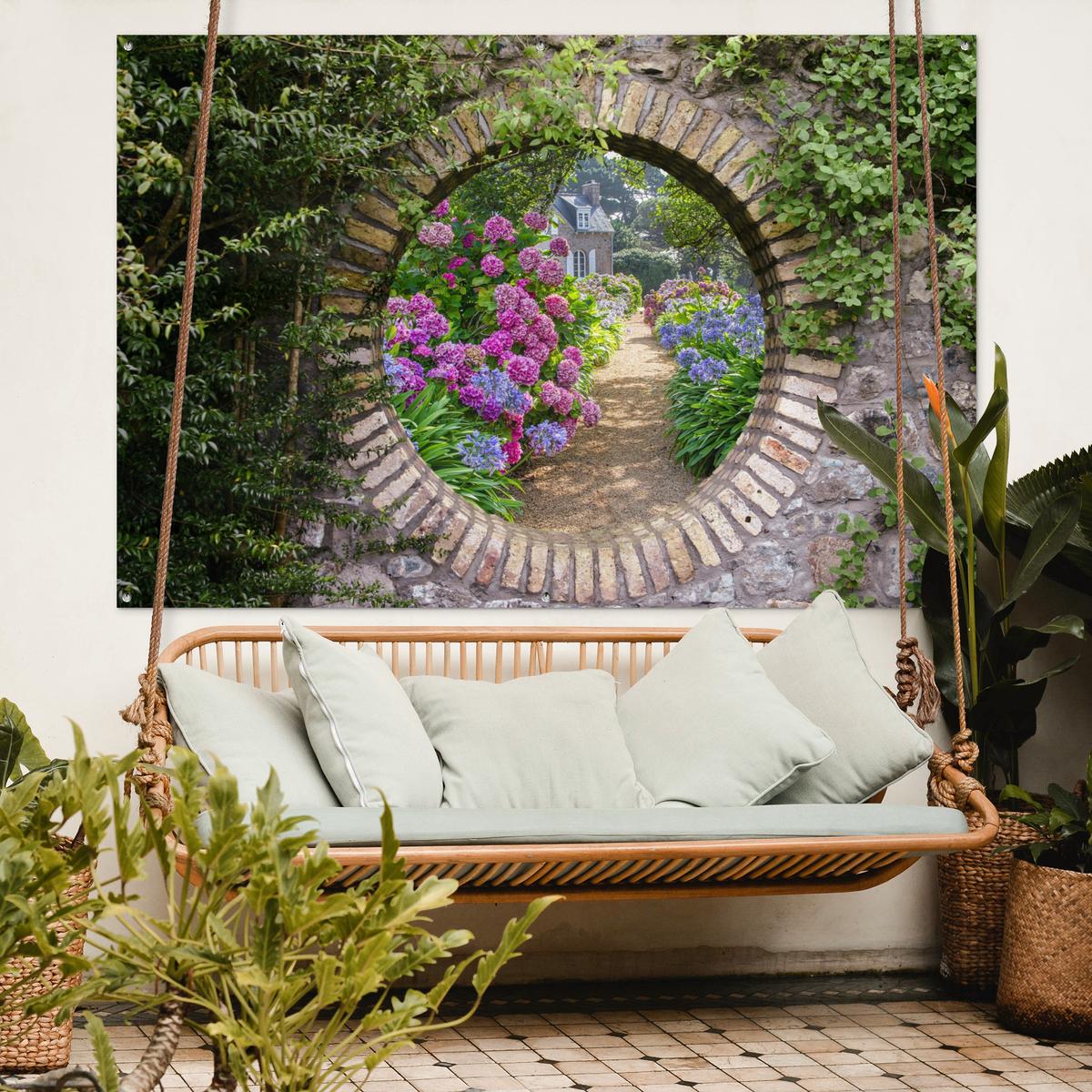 GARTENPOSTER Transparent - Blumen - Hortensie - Sommer Poster für draußen 180x120 cm - Graubraun, Kunststoff (180/120/0.2cm) - OnlyWow
