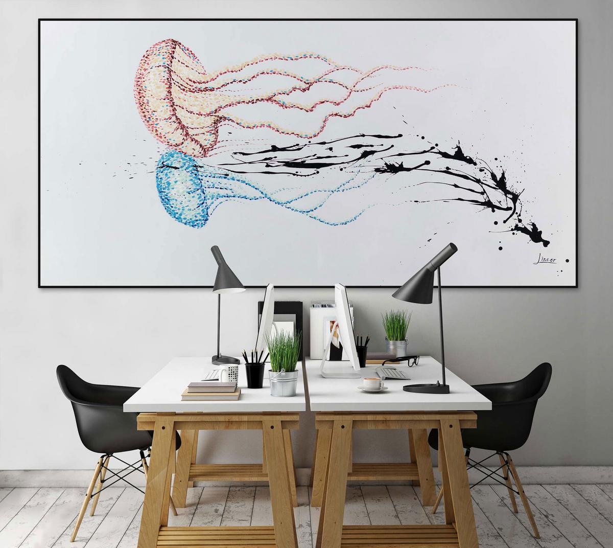ÖLGEMÄLDE XXL Rot 200/100 cm - Blau/Rot, Holz/Textil (6.68/100cm) - KUNSTLOFT