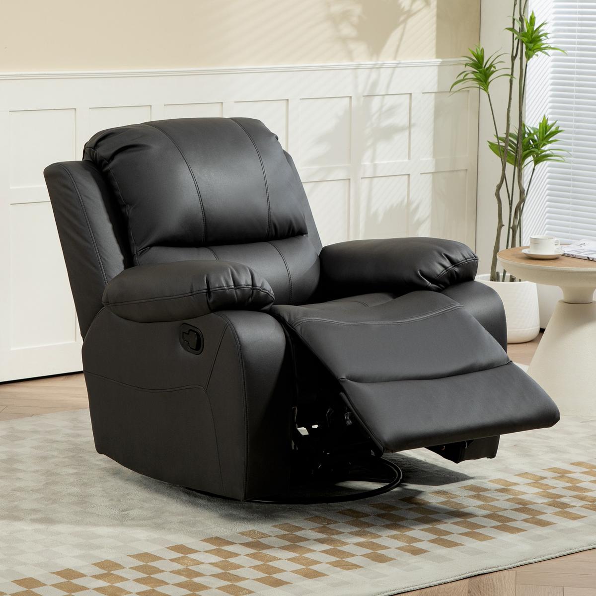 RELAXSESSEL Fernsehsessel mit Liegefunktion, Fußstütze für Wohnzimmer Schwarz - Schwarz, Textil/Metall (100/98/93cm) - HOMCOM