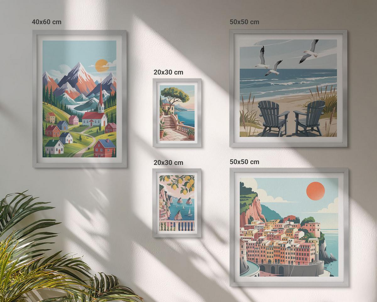 BILDER SET 5er Set - 50x50 cm & 20x30 cm & 40x60 cm Silberner Rahmen - Pastellfarbene Küstenhäuser - Silberfarben, Kunststoff (40/60cm) - TULUP