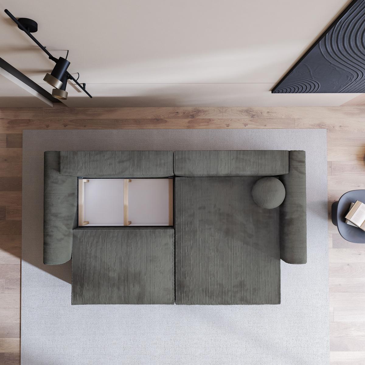 ECKSOFA FIANO P Grau Kordstoff mit Schlaffunktion - Grau, Holz/Kunststoff (245/148cm) - MASSENO