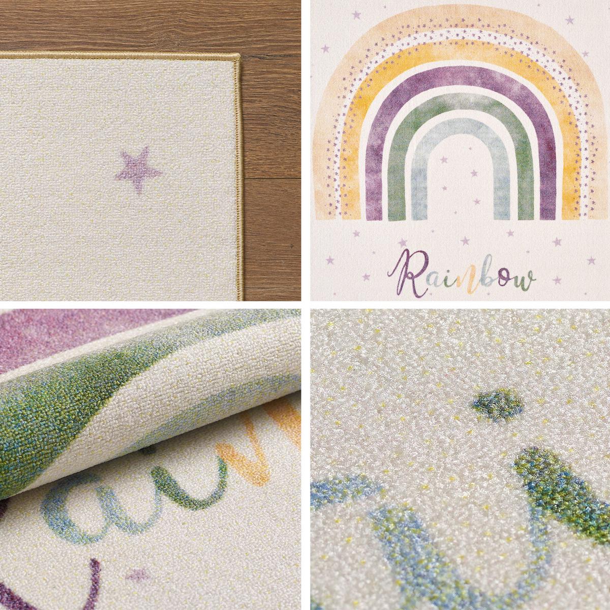 KINDERTEPPICH TRAUN, mit Regenbogen-Motiv, Creme, 100 x 150 cm - Beige, Textil (150/100cm) - KADIMA DESIGN