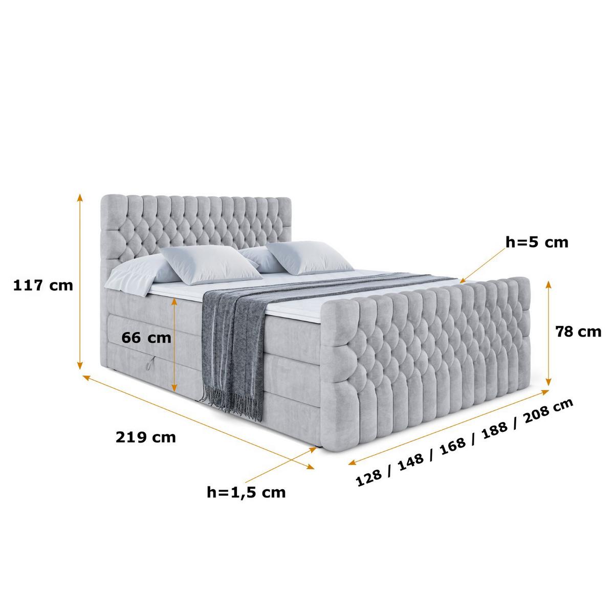 BOXSPRINGBETT SERENE-Z KING - 200 x 200 - H3/H4 - Hellgrau - Hellgrau, Holzwerkstoff (200/200cm) - ALTDECOR