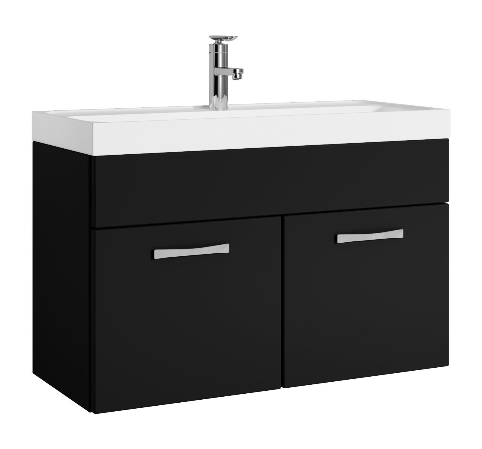 BADMÖBEL-SET Paso 2 Teile Schwarz Matt - 80 x 35 x 55 cm - Schwarz, Holz (80/55/40cm) - Badplaats