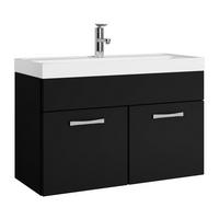 BADMÖBEL-SET Paso 2 Teile Schwarz Matt - 80 x 35 x 55 cm - Schwarz, Holz (80/55/40cm) - Badplaats