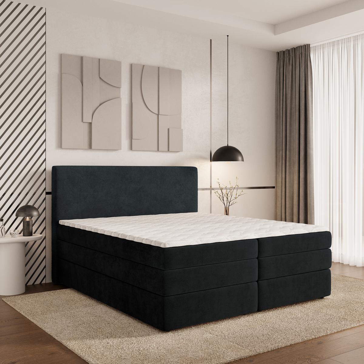 BOXSPRINGBETT MATERN 160x200 cm mit Matratze und Topper - Schwarz - Schwarz, Holz (160/200cm) - MASSENO