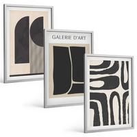 BILDER SET 3er Set - 40x60 cm Silberner Rahmen - Abstrakte minimalistische Poster - Silberfarben, Kunststoff (40/60cm) - TULUP