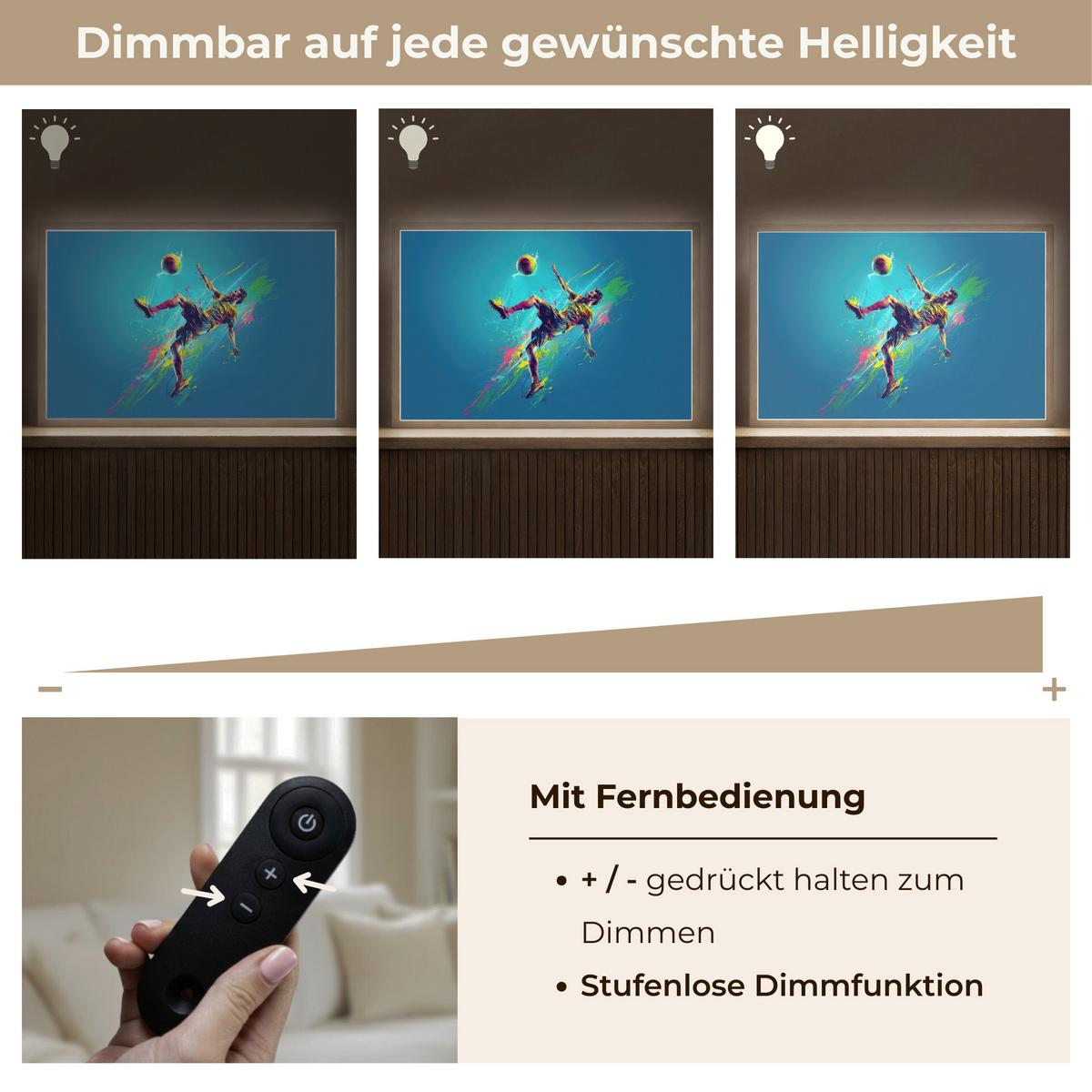 WANDLEUCHTE MIT AKKU Fußballer - Farbspritzer - Farbenfroh - Ball 60x40 cm - Blau, Holzwerkstoff (60/40/8cm) - OnlyWow