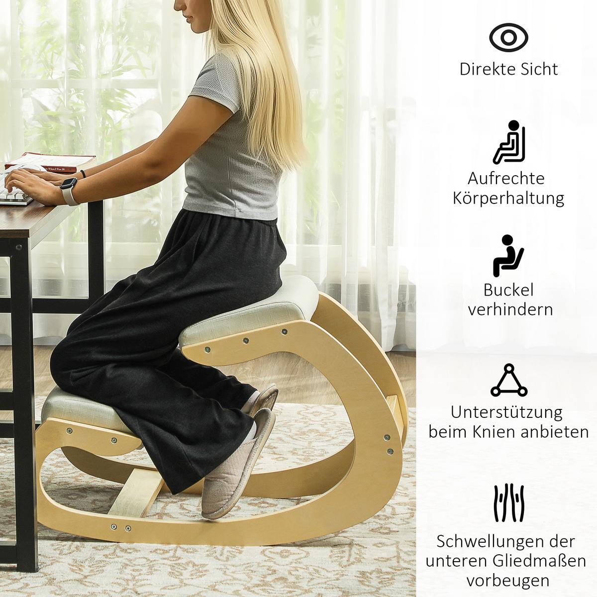 KNIESTUHL aus Buchenholz, Cremeweiß - Creme, Holz/Textil (85/55/55cm) - HOMCOM