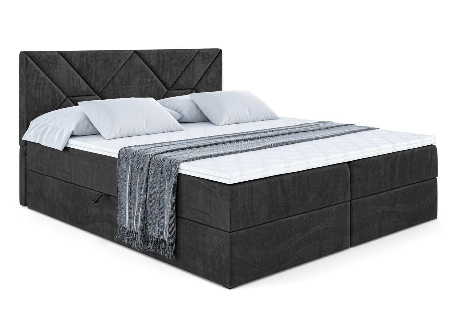 BOXBETT mit Matratze H4 und Lattenrost - BARWA - 140 x 200 - H4 - Schwarz - Schwarz, Holzwerkstoff (140/200cm) - ALTDECOR