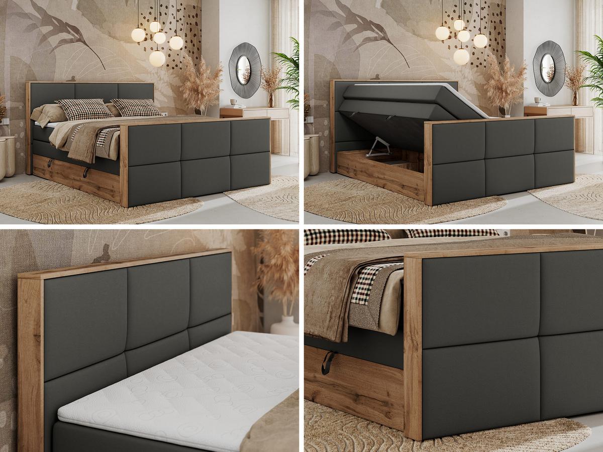 BOXSPRINGBETT ALBERO 2 KING DUO 160/200 Dunkelgrau Kunstleder - H3 - Dunkelgrau, Holz/Textil (160/200cm) - MKS
