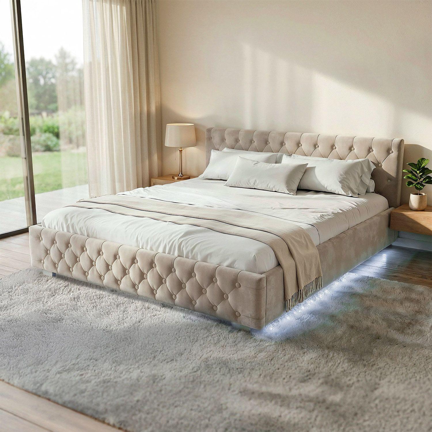 POLSTERBETT Nizza beige 180x200 cm - Beige, Holz (180/200cm) - Juskys