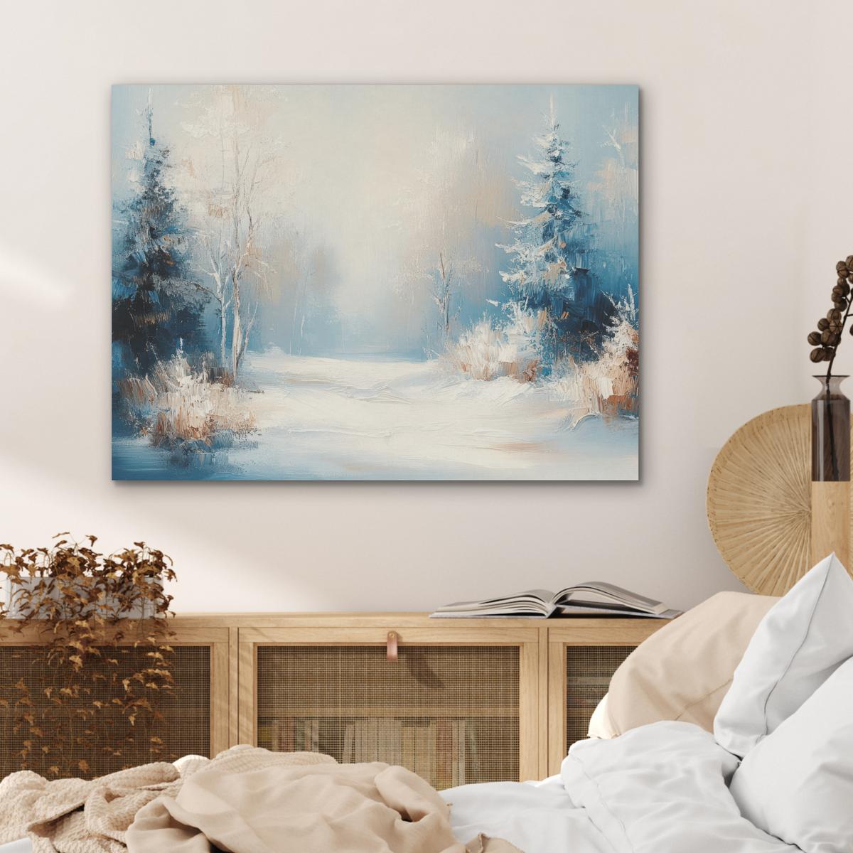 AKUSTIKBILD Wald - Winter - Natur - Abstrakt - Schnee Gemälde 80x60 cm - Weiß, Kunststoff (80/60/0.9cm) - MuchoWow