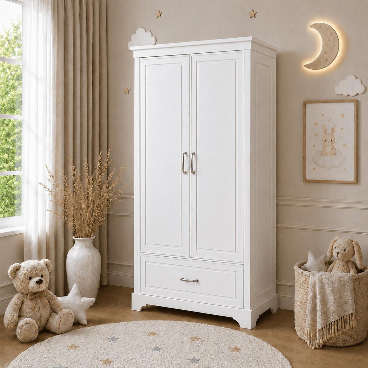 KLEIDERSCHRANK TWINKLE für das Kinderzimmer Weiß matt - Weiß, Holzwerkstoff (98/180/53cm) - Lookway