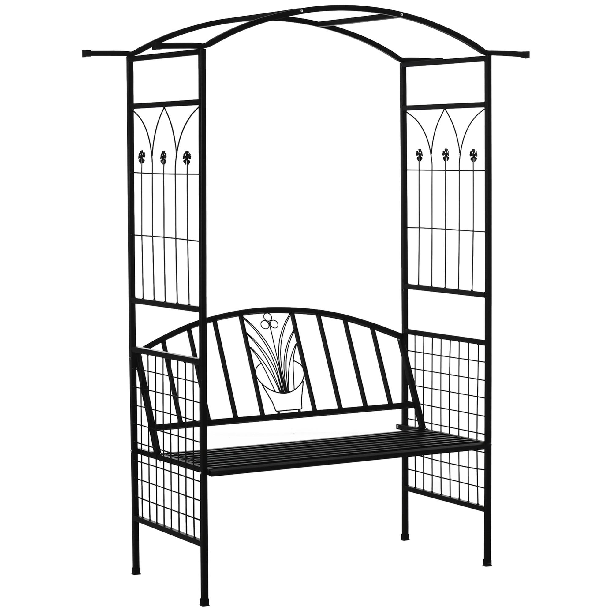 SITZBANK, Bogendach, 154 x 60 x 205 cm, Metall, Schwarz - Schwarz, Metall (60/205/154cm) - Outsunny