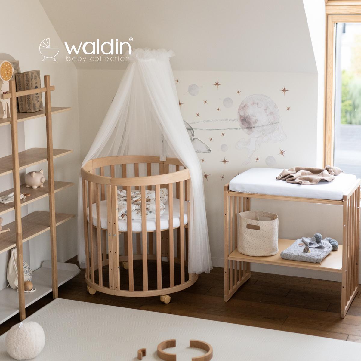 BABYBETT NATUR OVAL 7in1 mit Matratze und Himmelset - Multicolor/Naturfarben, Holz/Textil (73/125cm) - waldin
