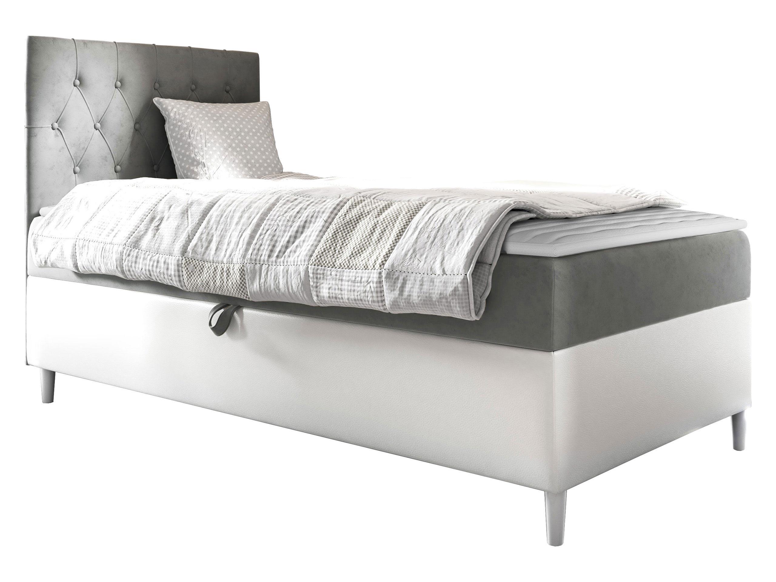 BOXBETT Filip Junior 1, Seite zum Öffnen des Bettkastens: Links - H3 - Weiß/Grau, Holz (90/200cm) - MIRJAN24