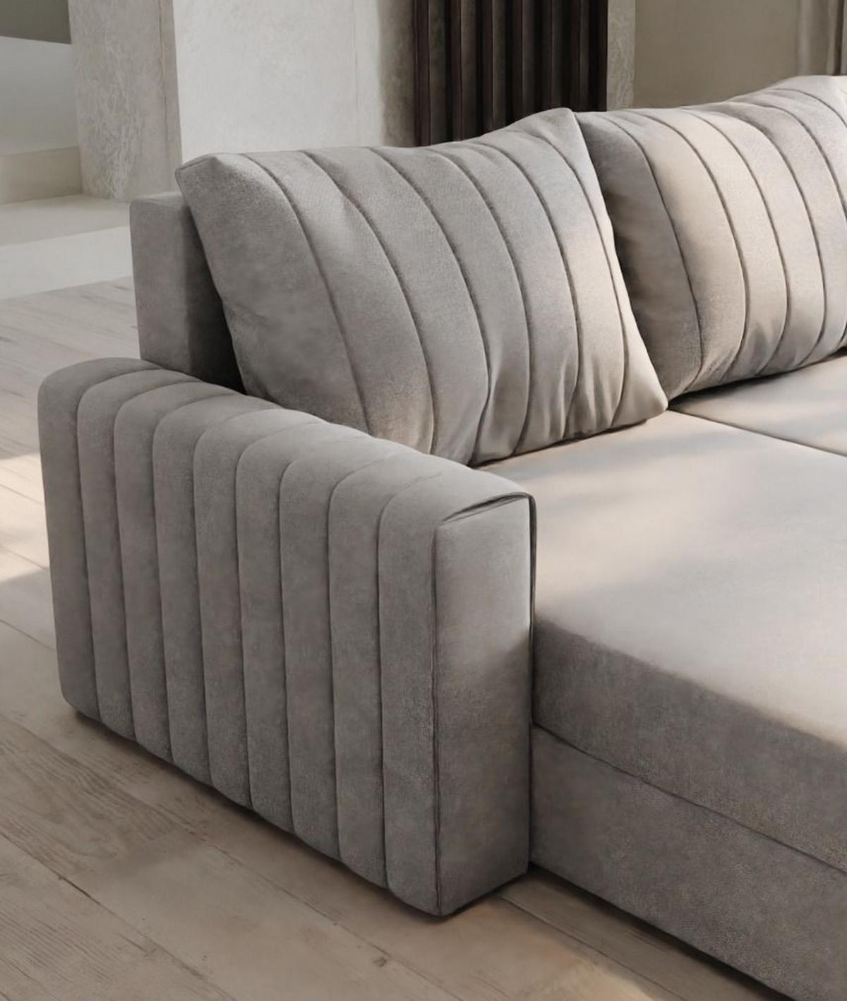 ECKSOFA CARL Blau Plüsch-Stoff mit Schlaffunktion - Blau/Grau, Holz/Kunststoff (236/150cm) - MASSENO