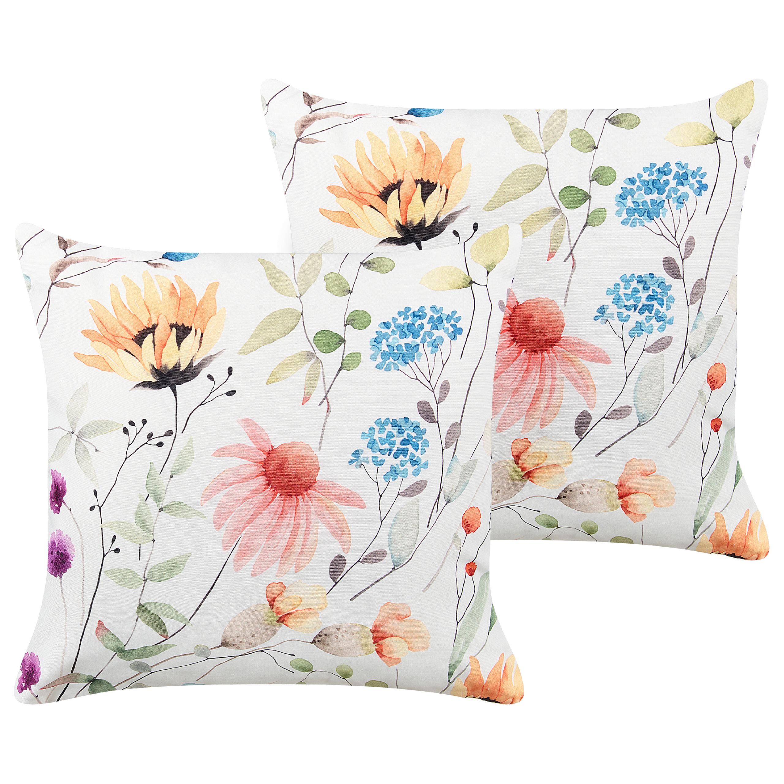 OUTDOOR-KISSEN 2er-Set Blumenmuster mehrfarbig 45/45 cm Monesi - Multicolor, Textil (45/45cm) - Beliani