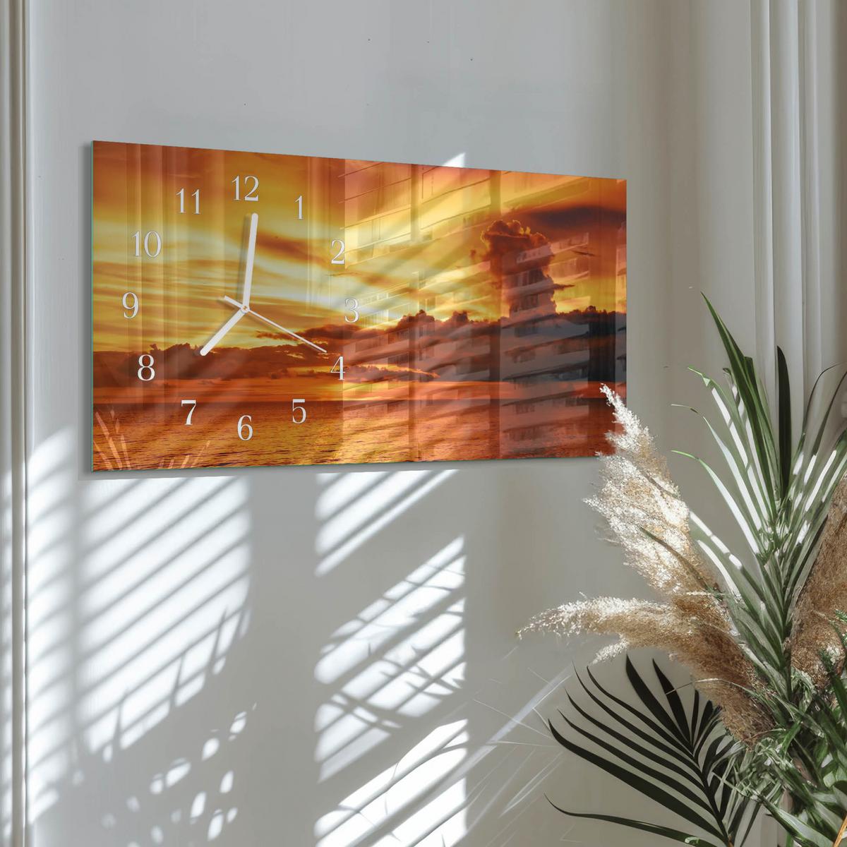 WANDUHR aus Glas 60x30 cm - Westen - Orange, Glas (60/30/0.4cm) - TULUP