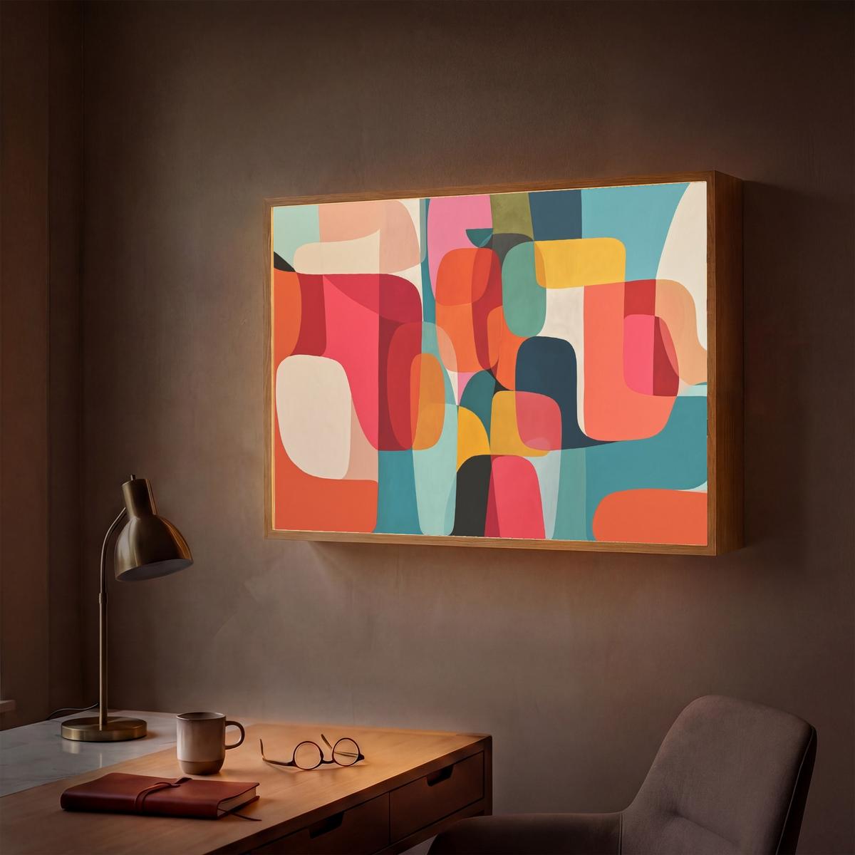 WANDLEUCHTE MIT AKKU Formen - Bunt - Abstrakt - Flugzeuge 100x70 cm - Multicolor, Holzwerkstoff (100/70/8cm) - OnlyWow