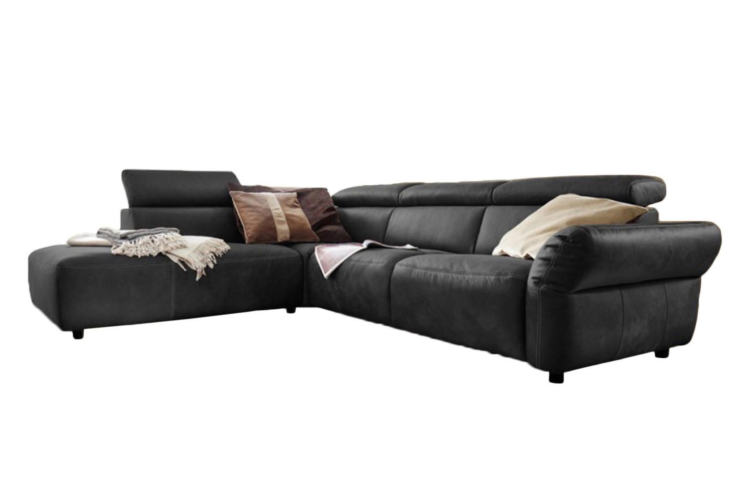 ECKSOFA MOTOR. SITZVORZUG RISO Schwarz Leder - Schwarz, Leder (263/240cm) - KAWOLA