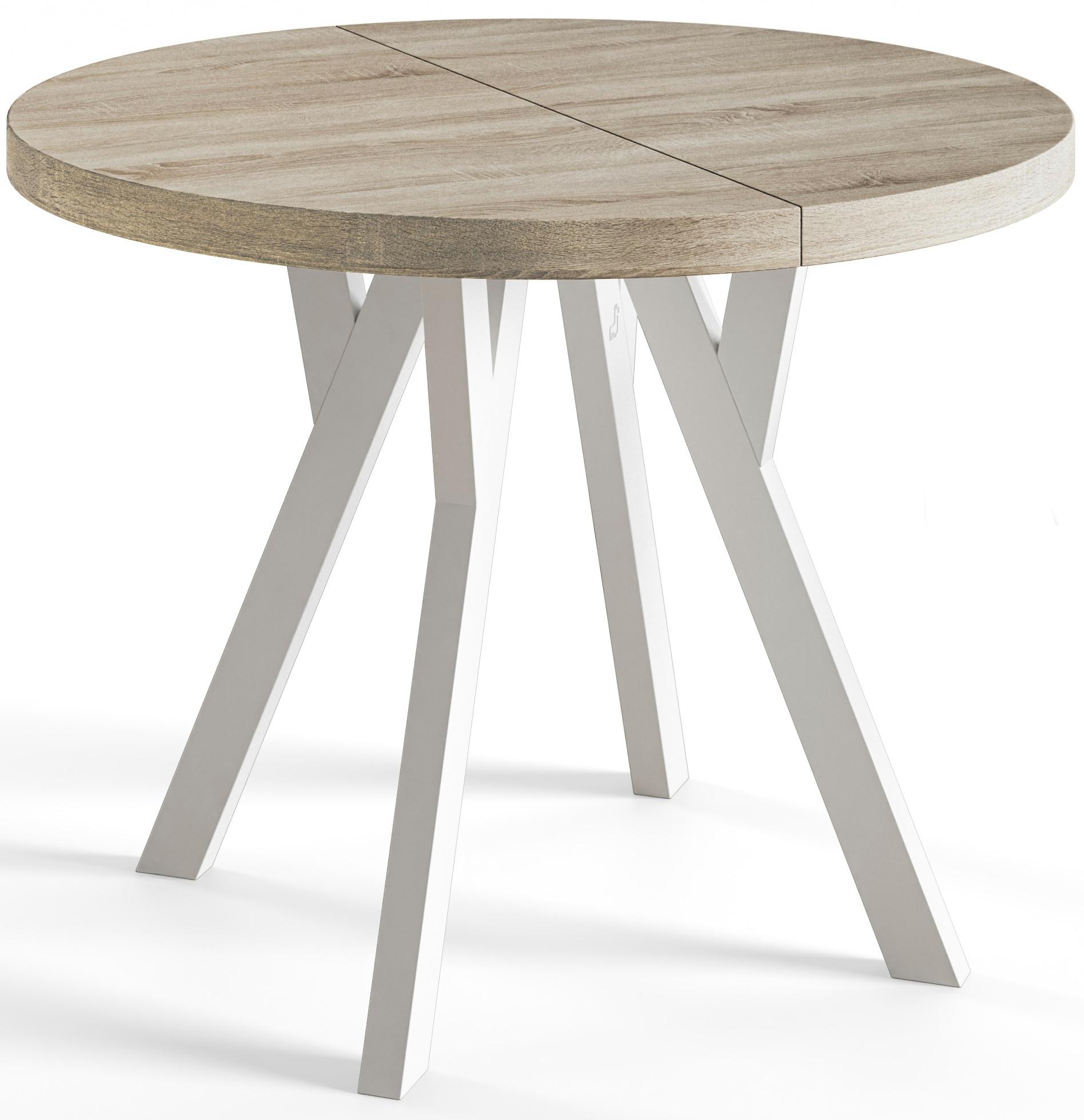 RUNDER Esstisch ausziehbar – Moderner Wohnzimmertisch und Küchentisch – Tisch mit Stabile Konstruktion, Durchmesser 100 cm - 200 cm - Farbe Sonoma - Braun/Weiß, Holzwerkstoff (100/100/77cm) - Alpi-Möbel