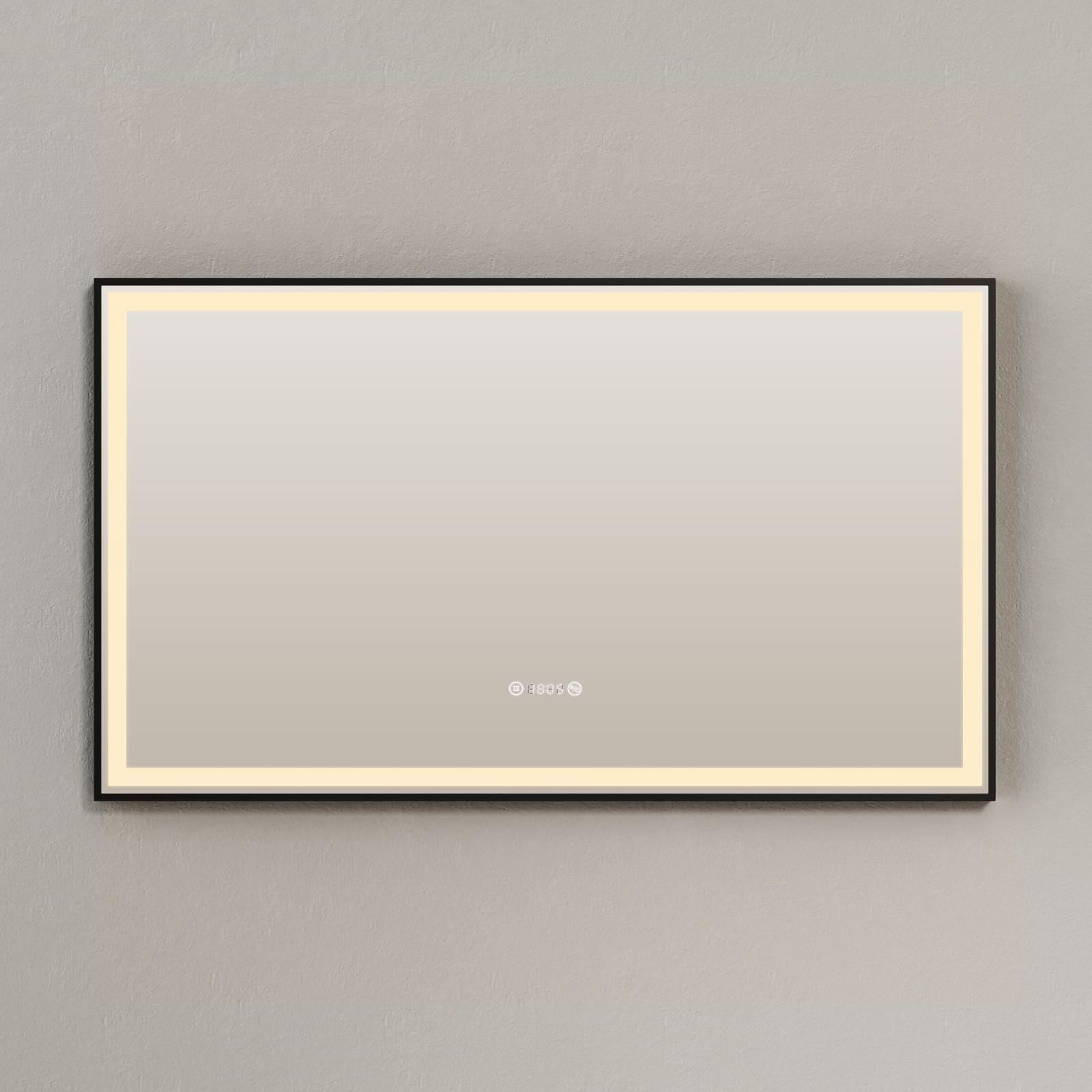 BADSPIEGEL mit Beleuchtung Schwarzer Rahmen 120/70 cm - Schwarz, Glas (120/70/3.5cm) - EMKE