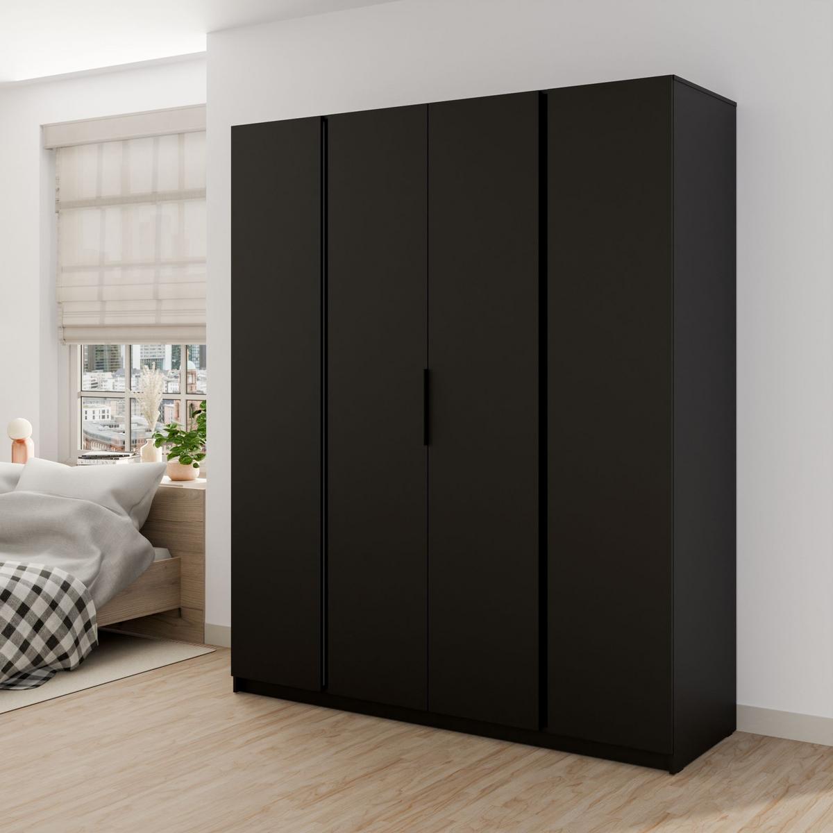 DREHTÜRENSCHRANK CAGLIARI 200/239/61,9cm 4-türig Schwarz - Schwarz, Holzwerkstoff (200/239/61.9cm) - MASSENO