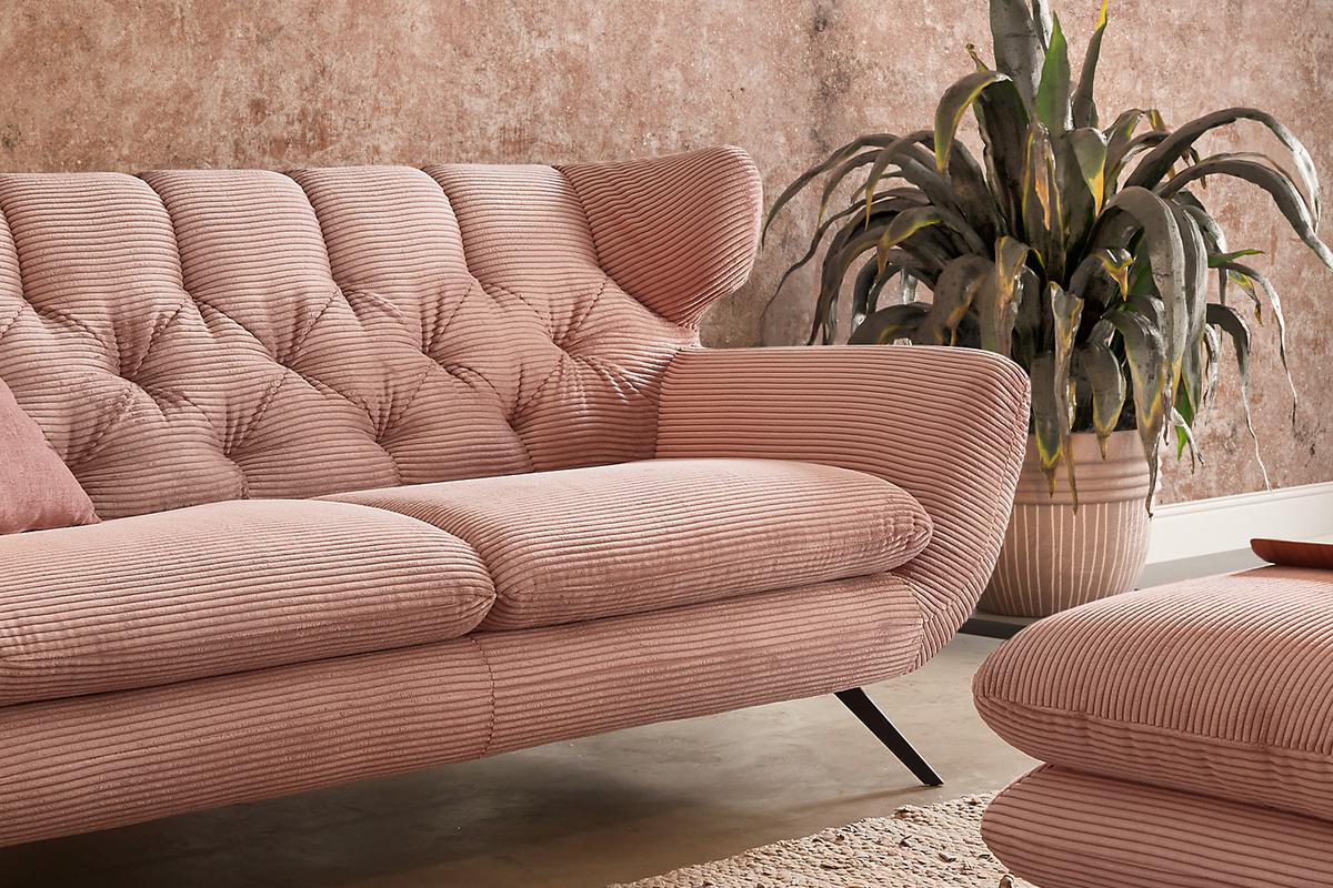 SOFA CHARME Pink Cord - Pink/Schwarz, Textil/Metall (175/94/95cm) - KAWOLA
