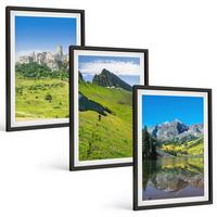 BILDER SET 3er Set - 40x60 cm Schwarzer Rahmen - Grüne Hügel mit einer Burg - Schwarz, Kunststoff (40/60cm) - TULUP