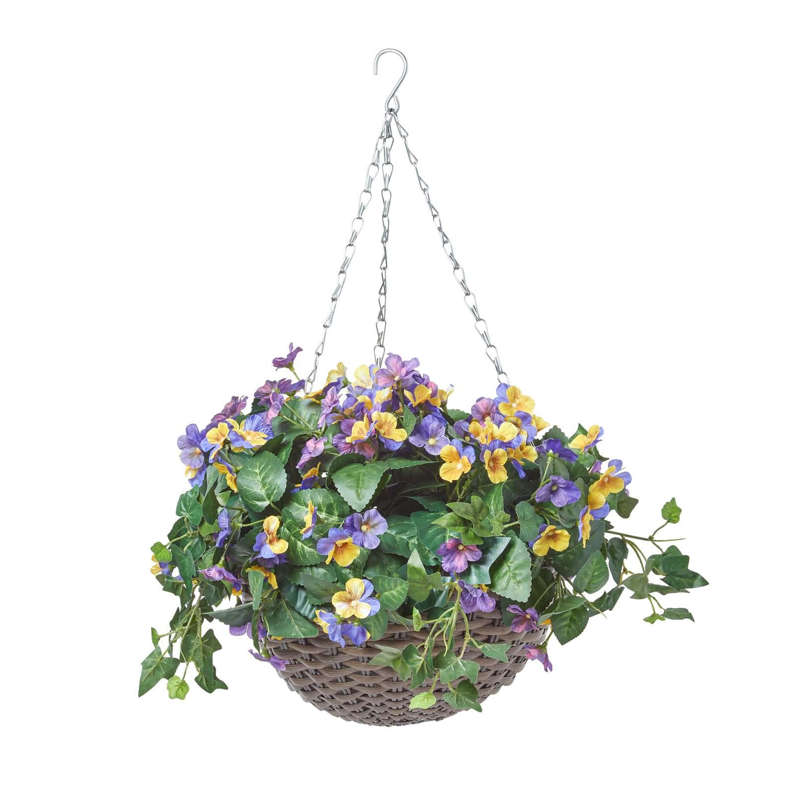 KUNSTBLUMEN Stiefmütterchen in Blumenampel, 60 cm - Lila, Kunststoff (60cm) - Homescapes