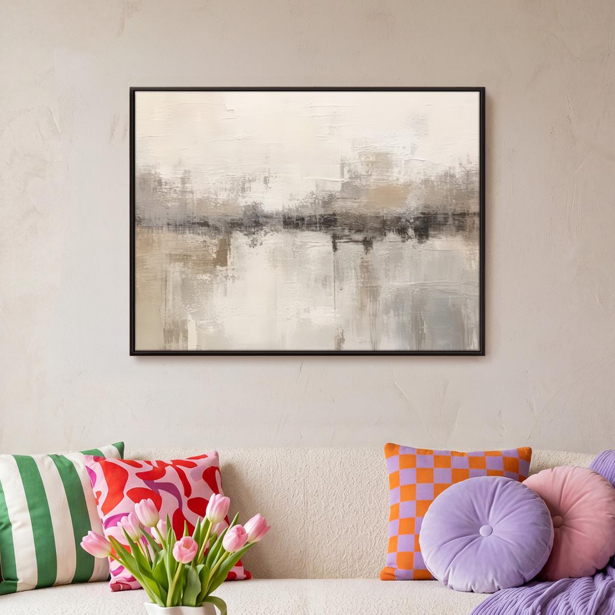 LEINWAND Bilder mit Rahmen - Moderne Kunst - Abstrakt - Beige - 80x60 - Beige, Textil (80/60cm) - MuchoWow