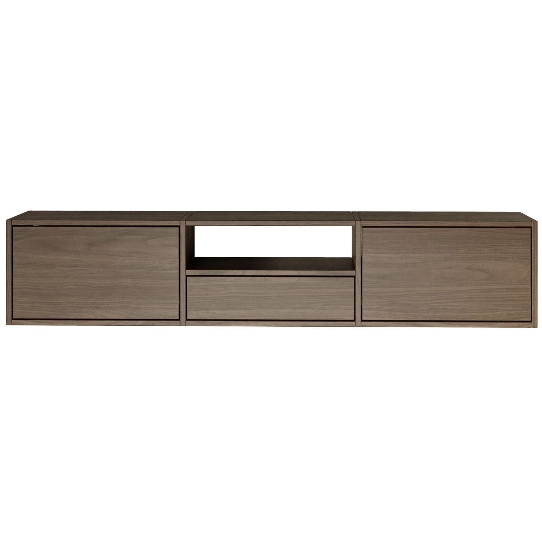TV-LOWBOARD hängend, 3 Klappen und Ablage, Walnuss, 150 cm - Dunkelbraun, Holzwerkstoff (150.1/30/30cm) - Selsey