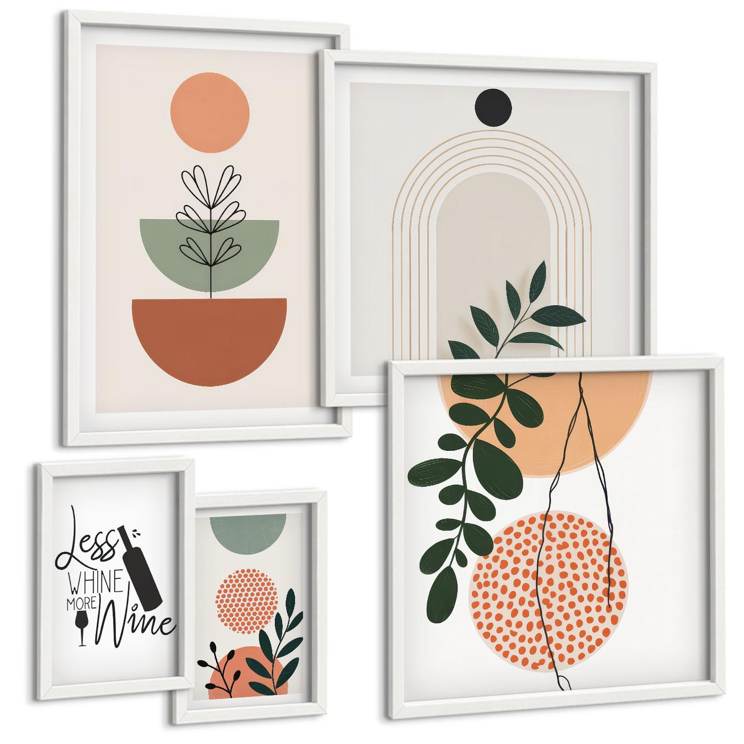 BILDER SET 5er Set - 50x50 cm & 20x30 cm & 40x60 cm Weißer Rahmen - Abstrakte Pflanzenformen - Weiß, Kunststoff (40/60cm) - TULUP