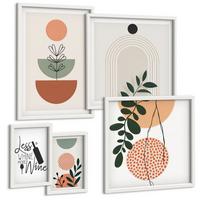 BILDER SET 5er Set - 50x50 cm & 20x30 cm & 40x60 cm Weißer Rahmen - Abstrakte Pflanzenformen - Weiß, Kunststoff (40/60cm) - TULUP