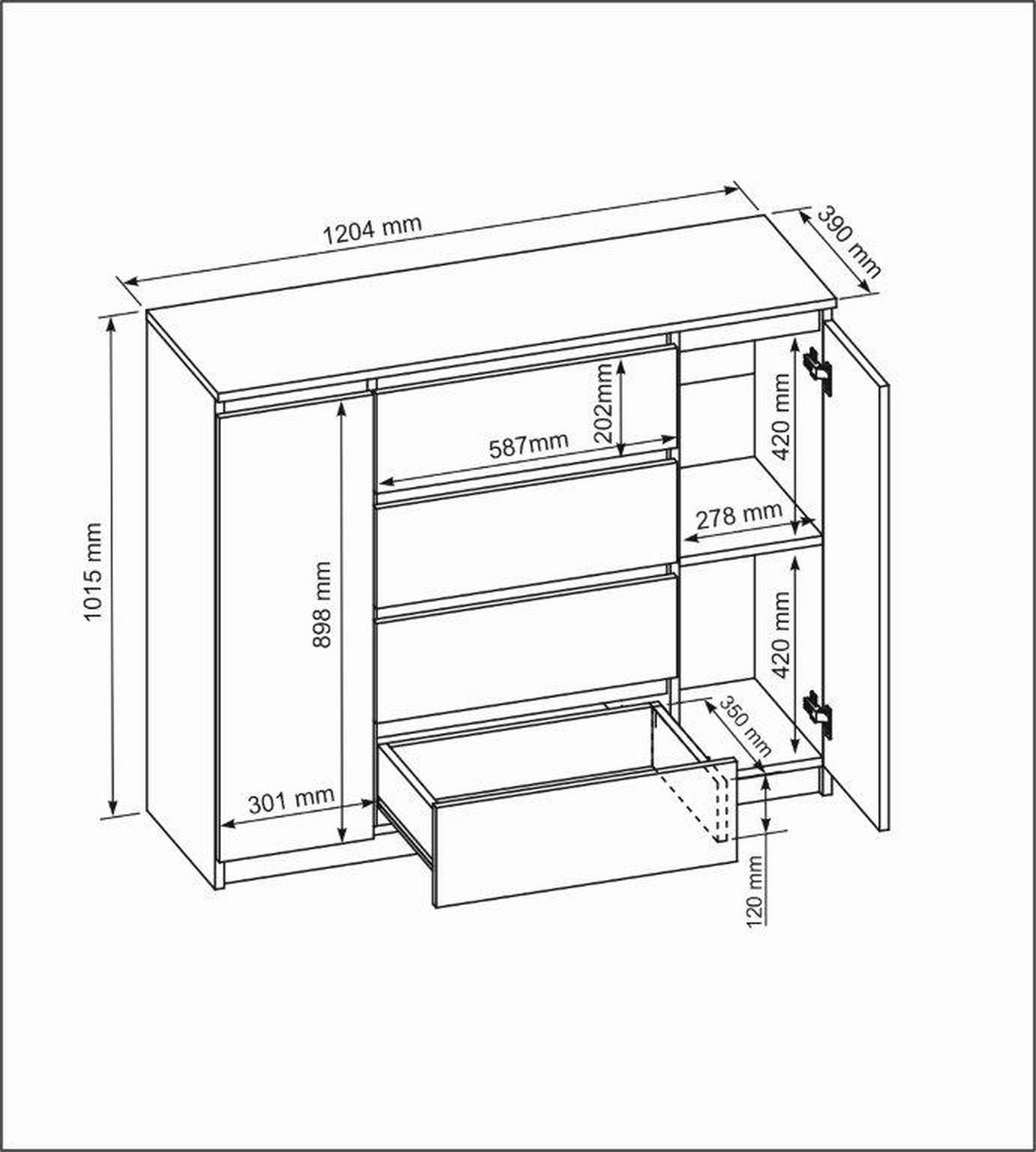 KOMMODE Weiß 120/102/39 - Weiß, Holzwerkstoff (120/102/39cm) - RAUMHIRSCH FURNITURE