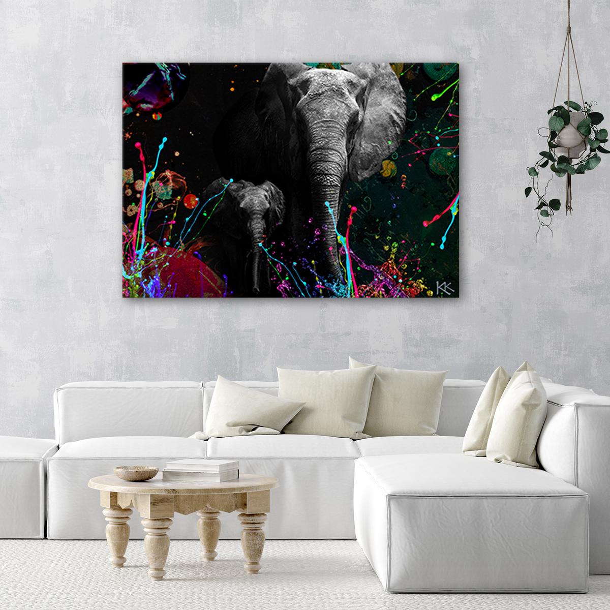 WANDBILD elefant bunte abstrakt - Multicolor, Textil (60/40cm) - Feeby