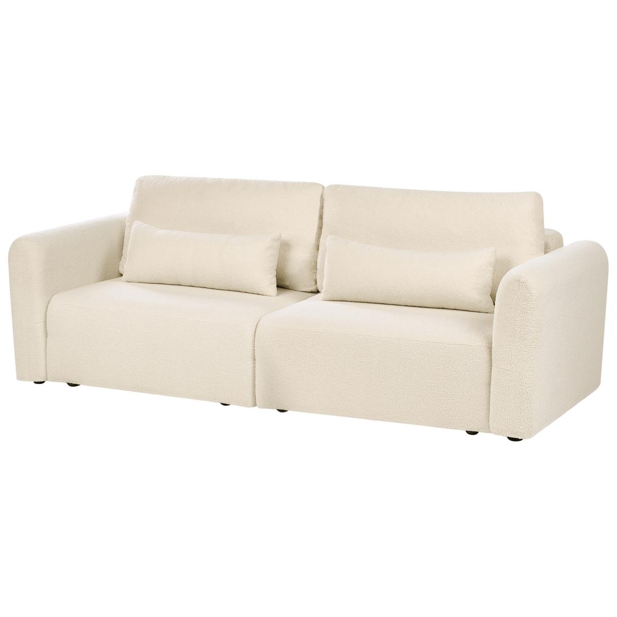 SCHLAFSOFA 3-Sitzer Bouclé Cremeweiß mit Stauraum Vaxholm - Creme, Textil (232/86/87cm) - Beliani