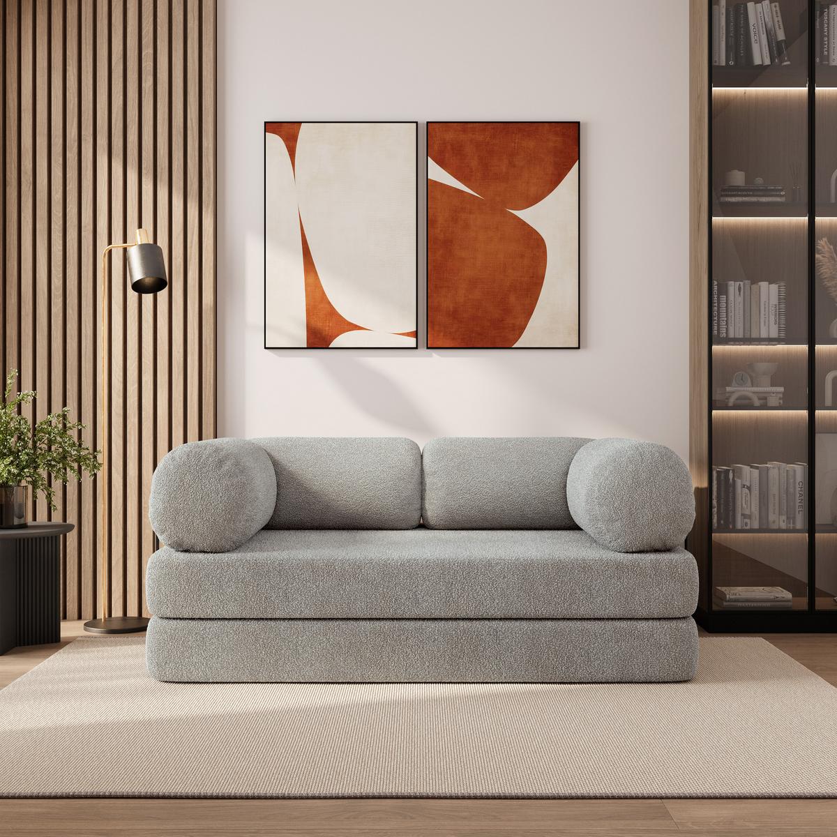 BETTSOFA EIREN aus Schaumstoff Bucle-Stoff Hellgrau Schlaffunktion - Hellgrau, Textil (170/68/80cm) - MASSENO
