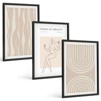 BILDER SET 3er Set - 40x60 cm Schwarzer Rahmen - Abstrakte Boho-Dekorationen - Schwarz, Kunststoff (40/60cm) - TULUP